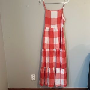 Seersucker coral and white checked maxi